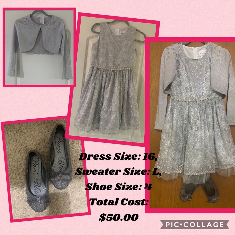 Girls Sparkling Pretty Dress w/Sweater & Shoes
